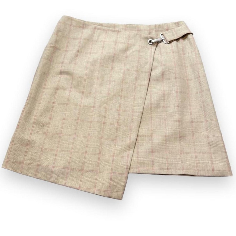 Vintage 90s i.e. Tan Plaid Mini Wrap Skirt, Women's Size 12